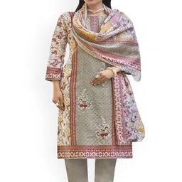 DRAVINAM Trends Floral Embroidered Thread Work Pure Cotton Unstitched Dress Material-picture-15