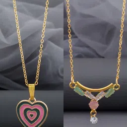 Birado Jewellery Set Of 2 Stainless Steel Gold-Plated Stones Studded Minimal Chains-picture-27