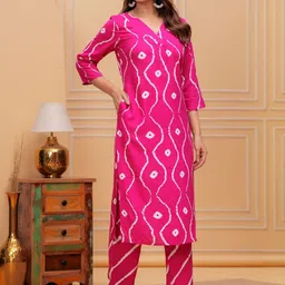 SARAI CREATIONS Women Bandhani Printed Regular Kurta with Trousers-image-22