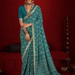 Meena Bazaar Bandhani Embroidered Art Silk Saree-image-26