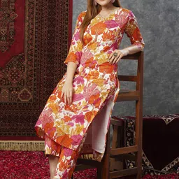 GoSriKi Floral Printed Zari Straight Kurta With Trouser image 3