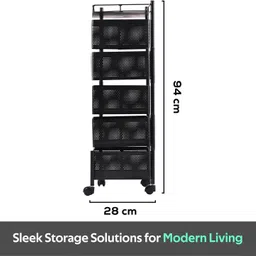 iconplus Storage Trolley with 5 Tier Baskets Multi-Purpose Organizer Rack on Wheels Iron Kitchen Trolley-picture-30