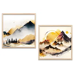 Kotart Brown & White 2 Pieces Mountains Printed Wooden Wall Arts-picture-15