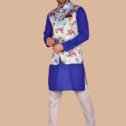 PRINTINDIA Mandarin Collar Pure Cotton Kurta With Trousers & Nehru jacket image 2
