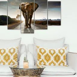 Inephos Grey & Brown 5 Pieces Canvas Beautiful Elephant Wall Art-image-43