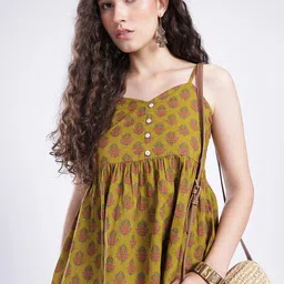 fusion by glitchez Indie Floral Printed Sweetheart Neck A-Line Top-image-72