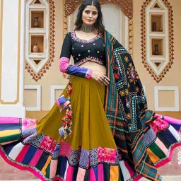 ODETTE Printed Thread Work Ready to Wear Lehenga & Blouse With Dupatta-image-2