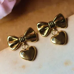 WEAVING HOMES Gold-Plated Heart Shaped Drop Earrings-image-2