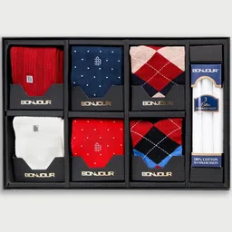 Bonjour Men Pack of 7 Socks with Handkerchief Gift Pack-image-47