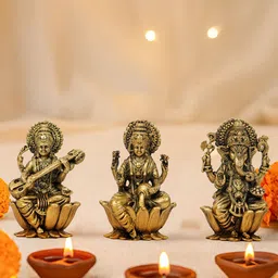 Ritualistic Gold-Toned 2 Pieces Ganesh Laxmi Religious Idol Showpieces-image-25