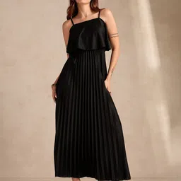 Outzidr Women Shoulder Straps Sleeveless Pleated A-Line Midi Dress-picture-21