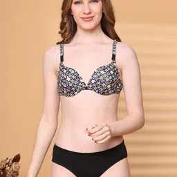 Quttos Lightly Padded Underwired Pushup Bra & Panty Set QT-SET-7058-FO-BLK-FLO-30B-picture-14