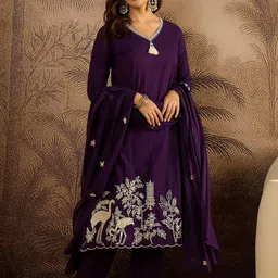 Sangria Thread Work Embroidered Kurta with Trousers & Dupatta-picture-39