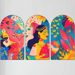 Myntra Elegant Homes Set OF 3 Pink MDF Abstract Indian Woman Wall Art image 2