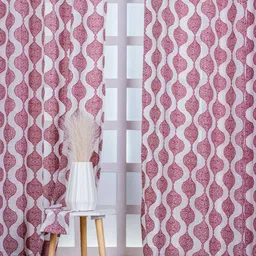 Parda Online Red & White Set of 2 Long Door Curtain image 2