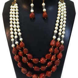 Jaya Vision Jewelry Red Gemstone Jasper Tumble & Synthetic Necklace Jewellery Set-picture-23