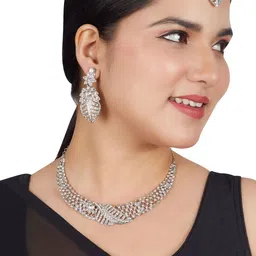 Women Click Rhodium-Plated Stone-Studded Jewellery Set image 2