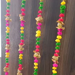 Sellplus 4 Pcs Red & Yellow Pompom With Bell Hanging image 4