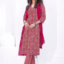 shree jeenmata collection Women Ethnic Motifs Printed Regular Pure Cotton Kurta with Trousers & With Dupatta-picture-20