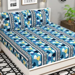 bsb home Blue & White Floral 144 TC Queen Bedsheet with 2 Pillow Covers-picture-36