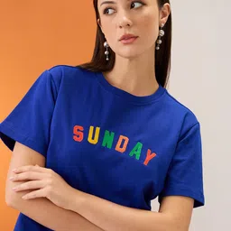 Globus Women Typography Printed Round Neck Cotton Boxy T-shirt-picture-24
