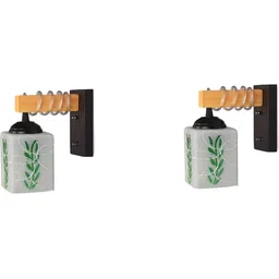 1ST TIME Green & White Colourblocked Wood Contemporary Rectangle Shaped Wall Lamp image 3