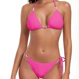 VIG TRENDS Halter Neck Triangle Cups Swim Bikini Set image 3