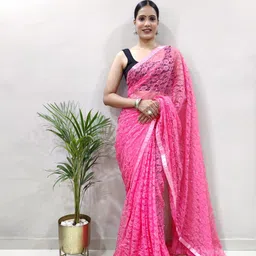 Rangtulika Ethnics Floral Beads and Stones Net Saree-picture-16