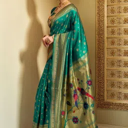 Kalista Ethnic Motifs Zari Silk Blend Handloom Paithani Saree image 4