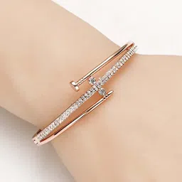 SZN Rose Gold-Plated Artificial Stones Studded Cuff Bracelet image 4