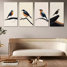 nestroots Black & Yellow 4 Pieces Birds and Animals Canvas Painting Wall Arts image 1