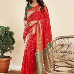 SANISA Ethnic Motifs Zari Silk Blend Handloom Saree-picture-38