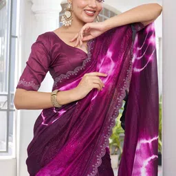 GHAN SALS Tie and Dye Dyed Beads and Stones Baluchari Saree with Unstitched Blouse Piece image 3