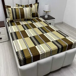 Pure Decor Brown & White Floral 220 TC Single Bedsheet with 2 Pillow Covers-picture-21