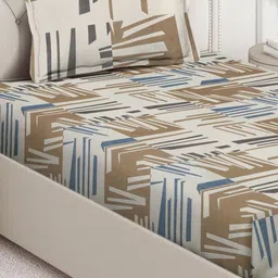 Arrabi Brown & Blue 350 TC Single Bedsheet with 1 Pillow Covers image 2