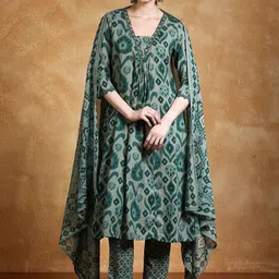 Varanga Women Ethnic Motifs Printed Cotton A-Line Kurta with Trousers & Dupatta-picture-18