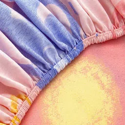 JC HOME Pink & Blue Floral 140 TC Fitted Double King Bedsheet Set-1.80 m x 2 m image 2