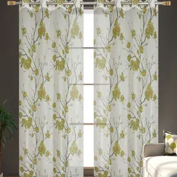 Galaxy Home Decor White & Green 2 Pieces Floral Printed Sheer Door Curtains image 1