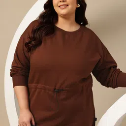 Sztori Plus Size Cinched Waist Longline Fleece Sweatshirt-image-56