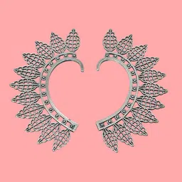 NVR Silver Plated Contemporary Oxidised Ear Cuff Earrings-image-70
