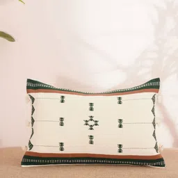 JAYPORE White And Green Geometric Cotton Rectangle Cushion Covers image 4