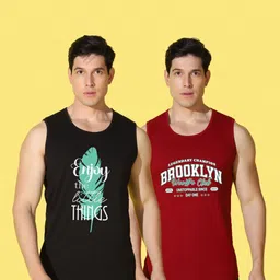 WOOSTRO Men Pack of 2 Typography Printed Round Neck Cotton Slim Fit T-shirts image 5