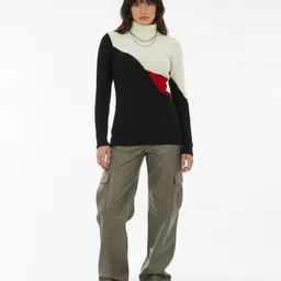 glitchez Colourblocked Self Design Turtle Neck Pullover image 2