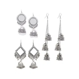 JMBW INTERNATIONAL Pack of 3 Silver Plated Artificial Beads Contemporary Jhumkas Earrings-picture-32