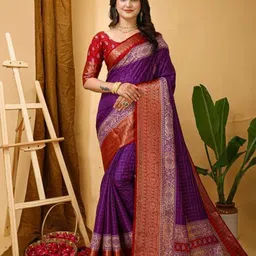 HERE&NOW Checked Zari Silk Cotton Kanjeevaram Saree-picture-32