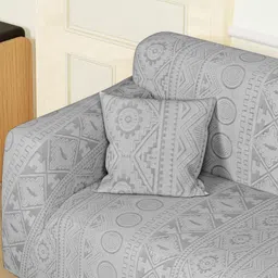 Myntra Elegant Homes Grey Printed Sofa Cover With Arms & 1 Cushion Cover image 3