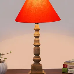 Devansh Orange Wood Traditional Frusturical Shaped Table Lamp image 5