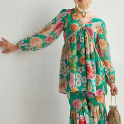 Shae by SASSAFRAS Women Floral Printed Regular Top with Sharara image 4