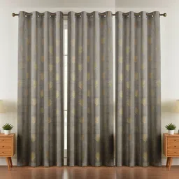 GEET CREATIONS Grey Set of 3 Floral Room Darkening Long Door Curtain-picture-32