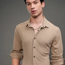 HIGHLANDER Men Slim Fit Cutaway Collar Textured Casual Shirt-picture-38